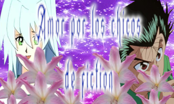 Ragazzi anime carini circondati da glitter e fiori, come se fosse nello stile Blingee